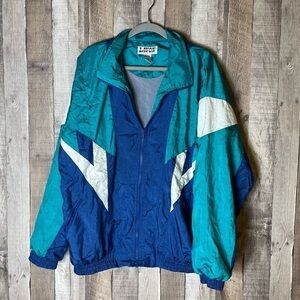 Vintage 90s Lavon Navy Turquoise Blue Windbreaker